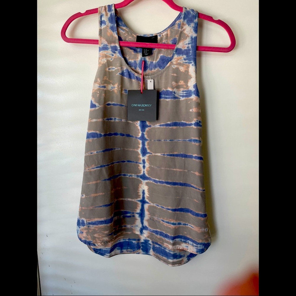 Blue and soft griege tie dyed silk tank